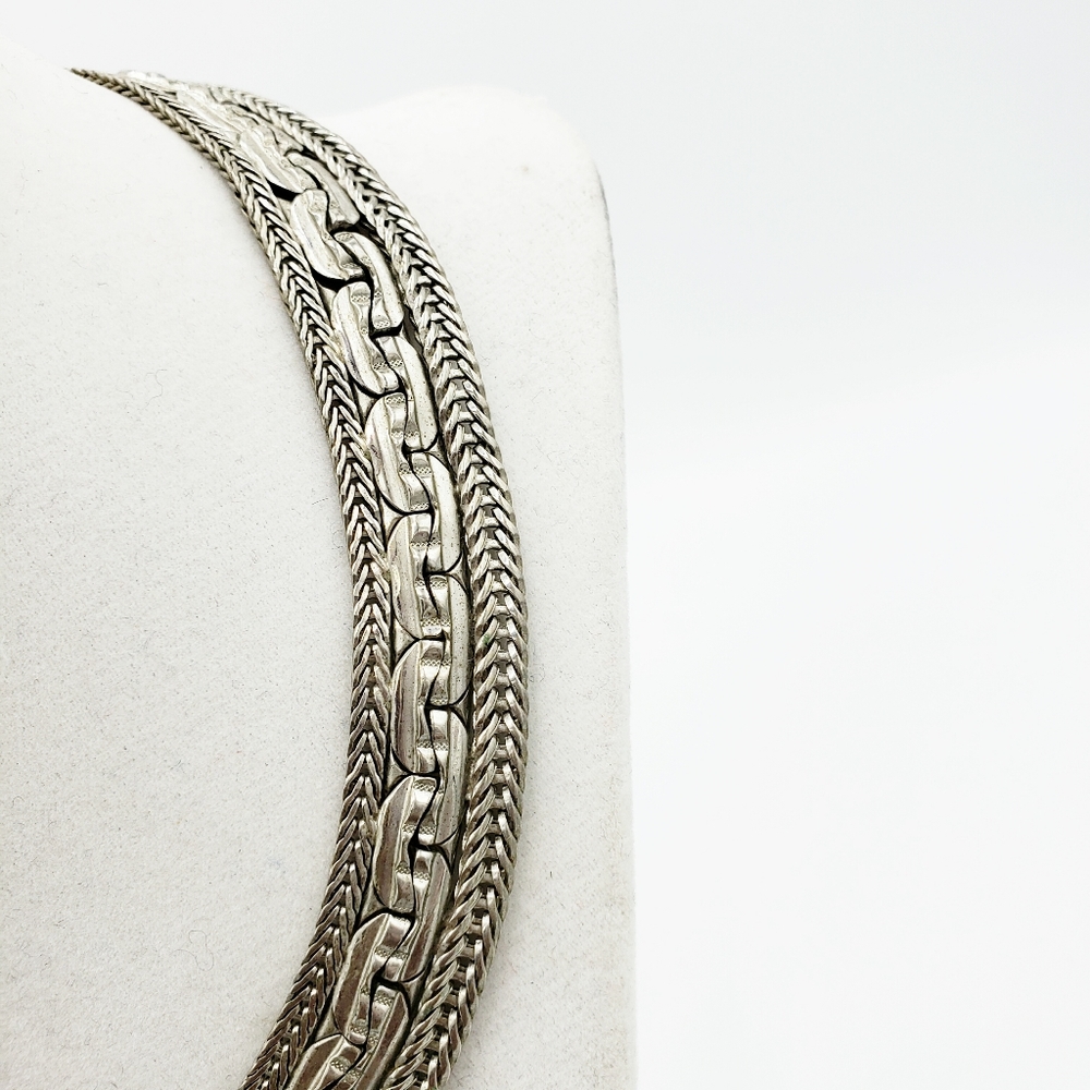 Vintage Silver-Tone Woven Chain Collar Necklace - Picture 2 of 5